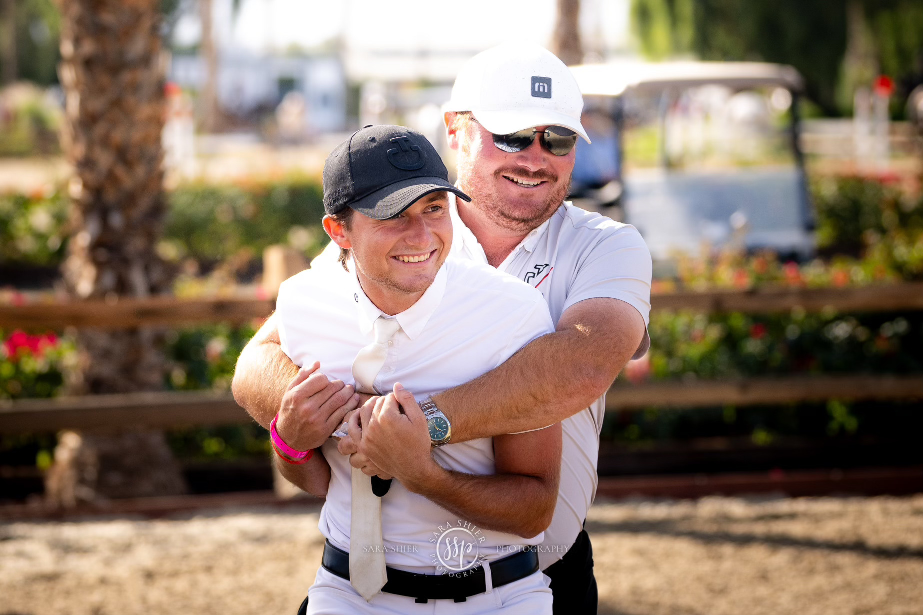 Mitch and Jake — Pegasus Show Stable junior riders celebrating at the in-gate